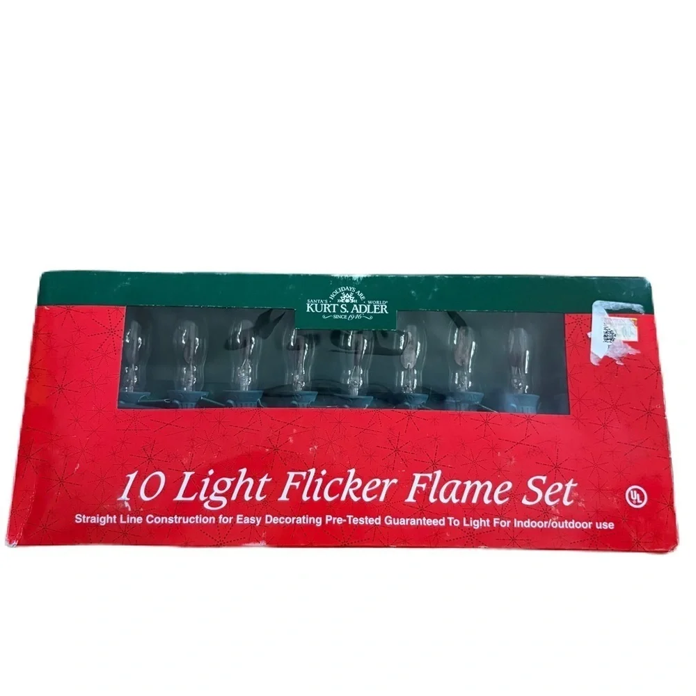 Kurt Adler 10 Light Flicker Flame Set - Red Clear NEW Christmas String UL0702